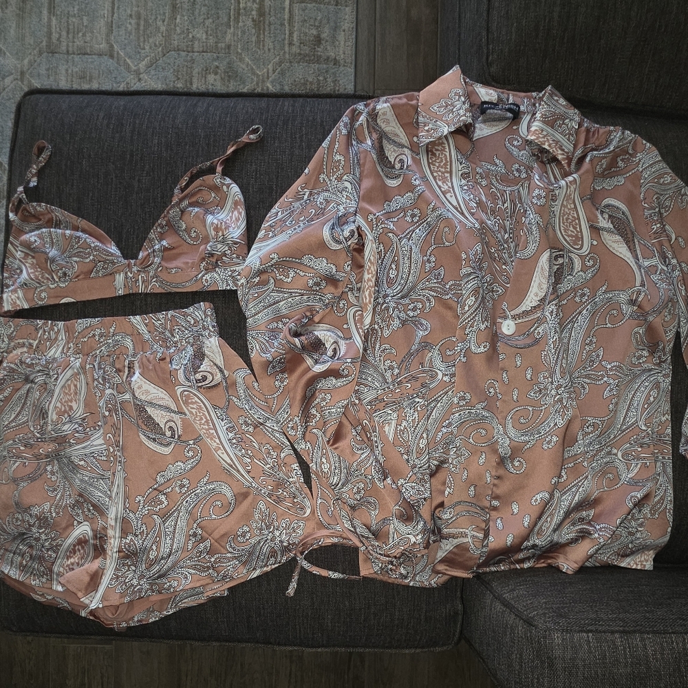 Paisley Print Satin Pajama Set